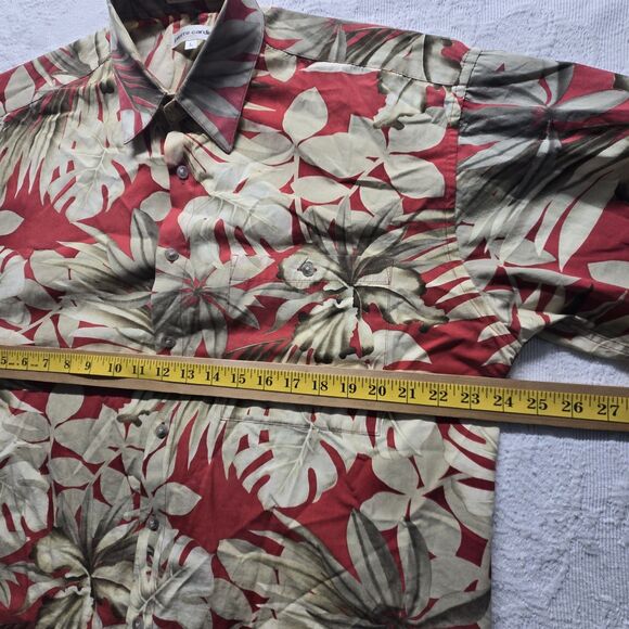 Pierre Cardin Red Gold Bold Floral Hawaiian Aloha Shirt Men Large Vintage Travel - Picture 7 of 7